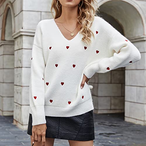 Women Cute Valentine Heart Graphic Jumper V-Neck Embroidery Knitted Loose Pullover Sweater Tops2