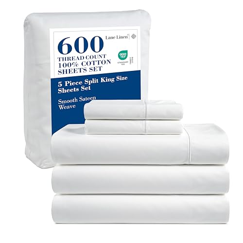 LANE LINEN 600 Thread Count 100% Cotton Split King Sheets Set for...