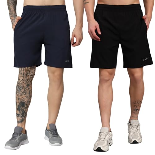Image of ATICX Polyester Shorts for Men - Quick Dry Lightweight with Zipper Pockets - Gym, Running, Jogging, Training Half Pants for Basketball, Swimming, Badminton, Cycling, Football, Outdoor & Home Wear