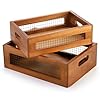 Dicunoy Set of 2 Decorative Wooden Crates Rustic Countertop Nesting Basket with Handle Antique Small Storage Containers for Fruit Veggies Kitchen Bathroom Shelf Pantry Gift Basket