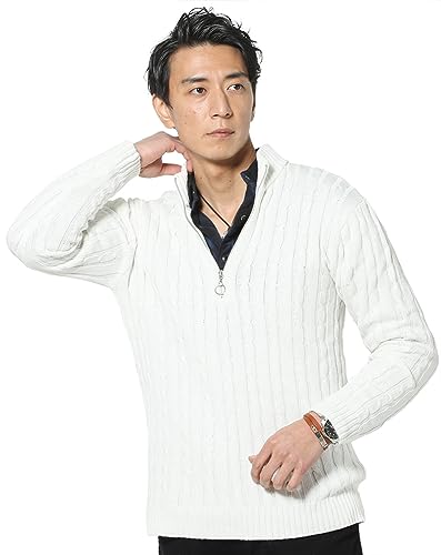 MENZ-STYLE 総柄セットアップ対応 白ハーフジップジャケット