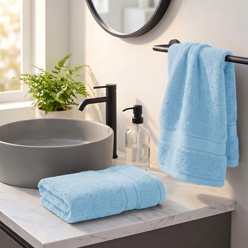 Image of MYTRIDENT Towels for Hand, Indulgence Collection, 100% Cotton Towels for Men /Women, 600 GSM, 2 Pc Hand Towel Set Luxury, 40 cm x 60 cm - Bora Blue