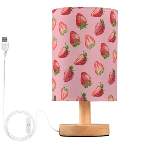 ALAZA Fruit Summer Strawberry Decor Bedside Table Lamp with USB Port for Bedroom Nightstand Office Desk LED Bulb Included