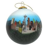 Hand Painted Glass Christmas Ornament - Seattle, Washington Skyline Day