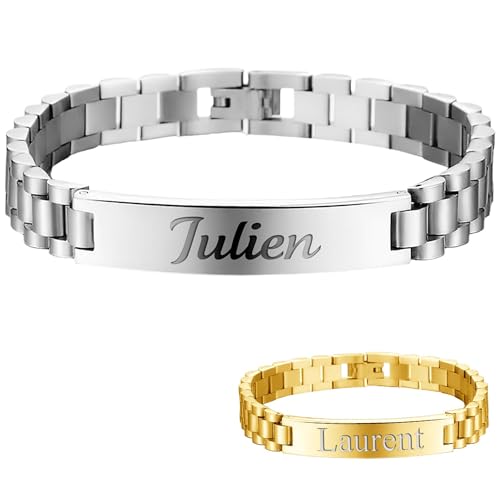 KDO MAGIC Bracelet personnalisé acier homme – prénom gravé – plusieurs couleurs – Gourmette personnalisable – Idée cadeau homme – Idée cadeau...