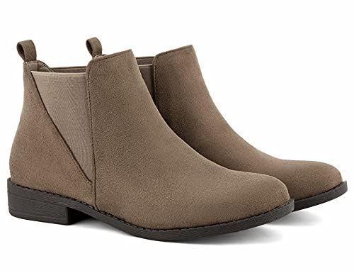 Maxmuxun Women Taupe Bootie Comfort Low Block Heel Classic Chelsea Ankle Boots Size 6 #TOP3