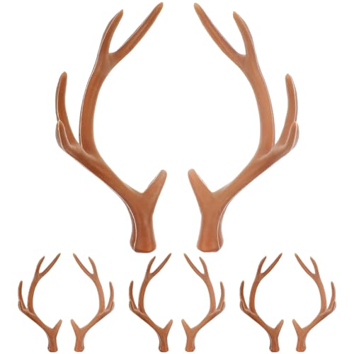 LOGOFUN 4 Pair of Mini Plastic Deer Antlers Simulation Deer Antlers Props Plastic Deer Antlers Branch for DIY Animals Horn Headband Making Accessories - Coffee