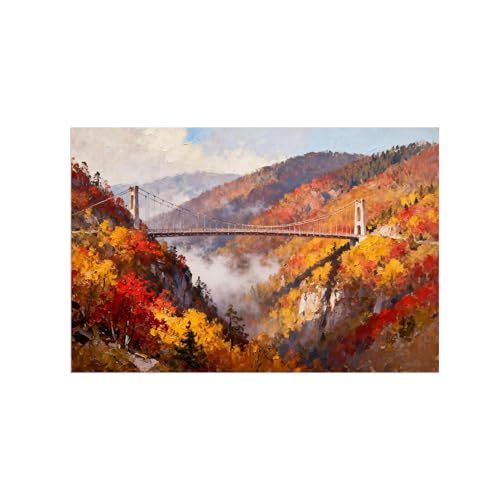 Tableau paysage automne forêt pont décoration murale moderne 60x90cm