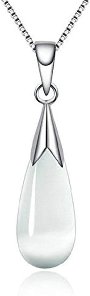 Simple Moonlight Stone Cat Eye Drops Pendant Plated Silver Ornaments Natural Crystal Necklaces for Women (Silver)