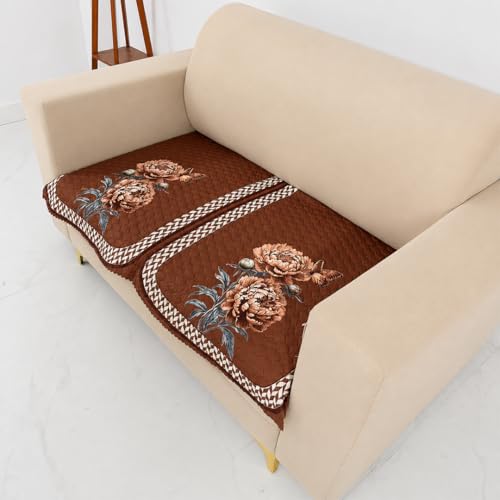 Image of Homerz 'Brooklyn Series' Premium Sofa Cover | Quilted Floral Design | Non-Slip Washable Sofa Protector | Soft Anti Slip Fabric (Ny Mustard, 2 Seater, Only Seat Cover)