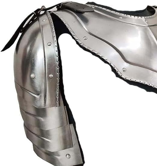 Generic Medieval Iron Gorget with Pauldrons Gothic Spaulders Arm Shoulder Guard Set Knight Templar Crusader Fatnatsy Warrior Armor Steel Neck Protector SCA LARP Knight Vembrace Pair Costume Adult - Image 4