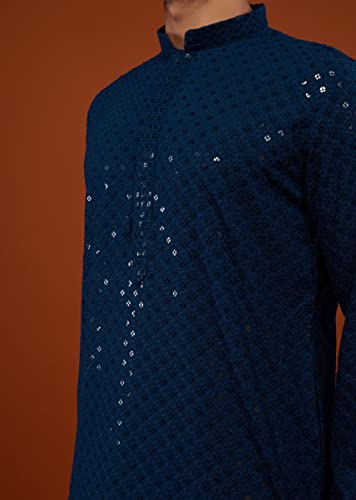 Image of Men's Rayon Blend Lucknowi Sequence Kurta Pyjama (Chickankari)