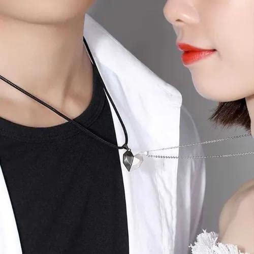 Colar Casal Coração Preto Prata Magnetico Masculino Feminino Duplo Colar Para Você Dividir Seu Coraç