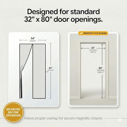 AUGO Magnetic Screen Door - Self Sealing, Heavy Duty, Hands Free Mesh Partition Keeps Bugs Out - Pet and Kid Friendly - Patent Pending Keep Open Feature - 34 Inch x 81 Inch