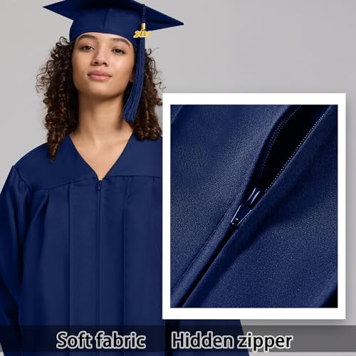 Image of 2026 Graduation Cap and Gown Matte Unisex for High School Bachelor | Heavyweight Matte Polyester, Zipper Closure, Adjustable Cap with 2026 Tassel, Sizes 39-60, Bulk Orders Available