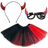 NSODREEM Halloween Costume Women Party Cosplay Costumes Accessories for Adults Devil Headband Glass Tutu Set (Devil Costume)