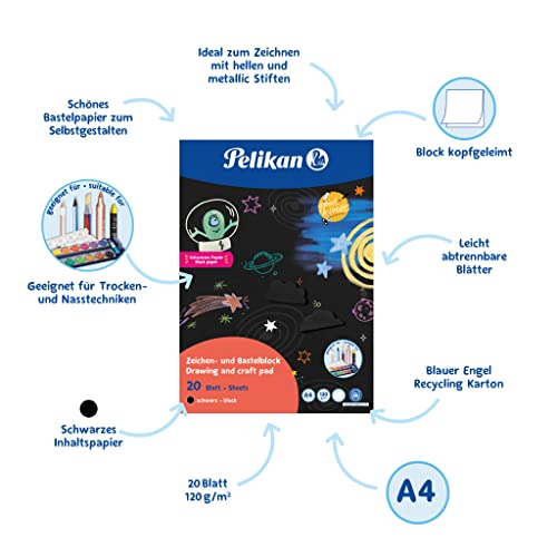 Pelikan schwarzer Zeichen und Bastelblock A4, 120g;m², 20 Blatt, 1 Stück