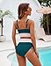 Edelqual High Waisted Bikini Sets for Women Tummy Control Swimsuits Two Piece Bathing Swim Suit Summer Beach Swimwear Color Block Fashion Trendy Clothes Twisted Front (Blue Green,M)