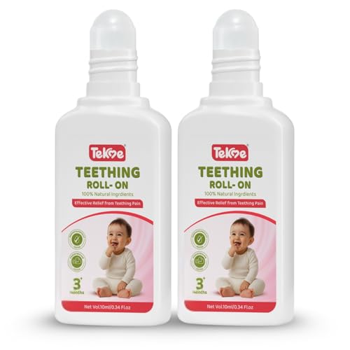 Tekme Baby Teething Relief Roll On | Natural Teething Pain Relief for 3 Months+ Babies | Dermatologically & Pediatrician Tested | 100% Ayurvedic with Chamomile, Lavender, Almond & Calendula Oils | Natural Herbal Formula (10ml x Pack of 2)