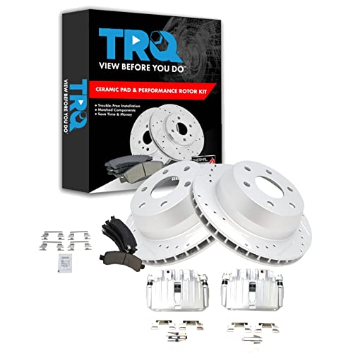 Image of TRQ Performance Rear Brake Calipers Ceramic Pads & Drilled Rotors Compatible with 2002 Suburban Yukon