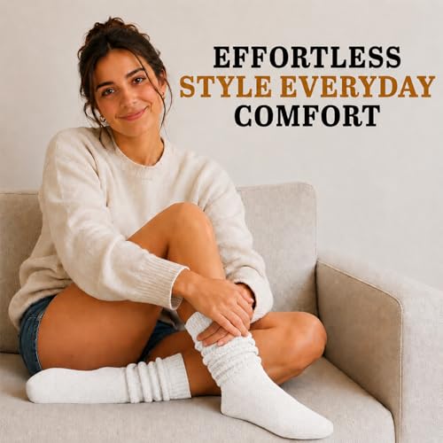 Image of Yacht & Smith 6 Pairs Women's Scrunched Slouch Socks, Cotton Boot Socks Bulk Pack for Everyday Comfort & Style, Size 9-11