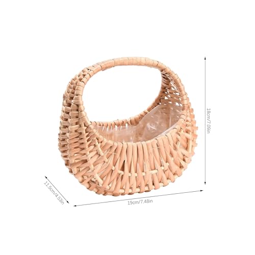 Image of Decorative Half Moon Hand-Woven Flower Baskets | Pooja Basket | Cane Basket | Rattan Basket | Half Moon Wicker Basket Willow (Approx Size 5 /6 Inchs) Set Of (1) - Rectangular