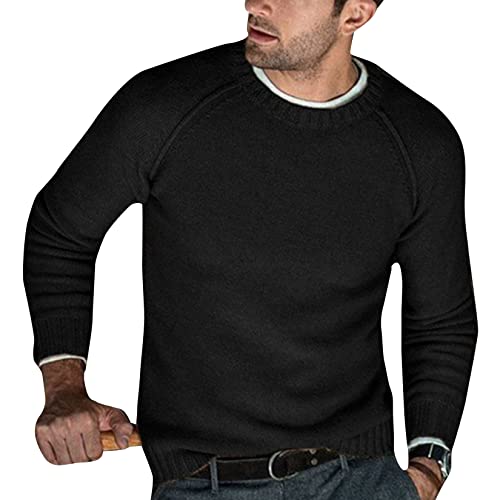 Dawwoti Suéter masculino de cor sólida manga longa gola redonda pulôver jumpers básico regular fit K