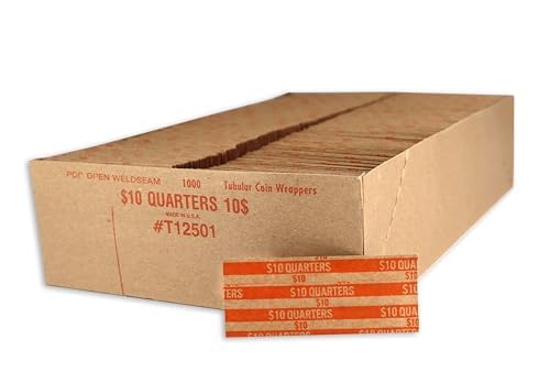 Huron Flat Coin Wrapper, Quarter Rolls $10 Orange (100,000 pcs)