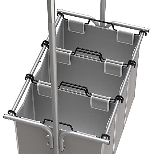 Simplehouseware 3 Bag Laundry Sorter Rolling Cart W/ Garment Rack Hanging Rod, Silver #TOP3