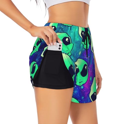 Short de sport femme imprimé Alien vert léger et respirant pour fitness