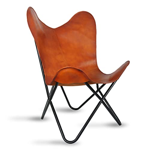 LEATHEROOZE Funda para sillón con soporte de hierro de piel con diseño de mariposa para el hogar, interior, sala de estar, dormitorio, piel auténtica marrón