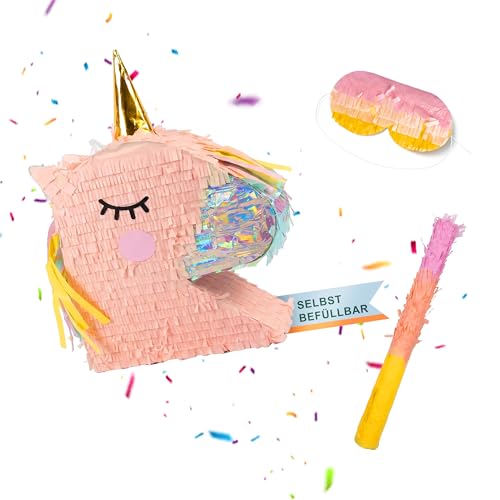 Relaxdays Pinata Einhorn mit Stab & Maske Partypinata Kinder Geburtstag zum Befüllen HxBxT: 49 5 x 43 x 10 cm bunt