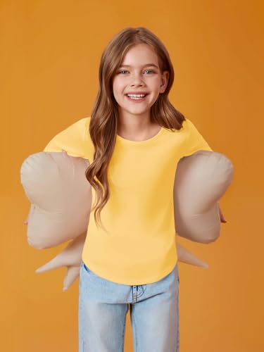 Image of Haloumoning Girls Puff Long Sleeve Shirts Fall Tops 5-14Y | Casual,Solid Color,Crewneck, Soft, Tunic Tops Blouse,Kids Long Sleeve T Shirt,,Fashion Clothes