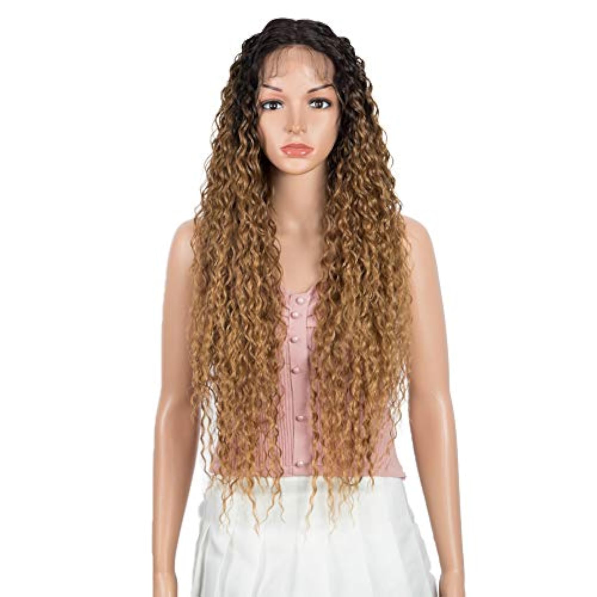 Long Curly Lace Front Wig, Ombre Honey Color