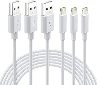 Kabel Nikolable do ładowania iPhone'a, 2 m, certyfikat MFi, 3-pak. Kabel Lightning do ładowania iPhone'a 12 Mini, 11 Pro Max, 11 Pro, XS, Max, XR, X, 8, 7, 6 Plus, 5S, SE, iPada, Airpods, biały