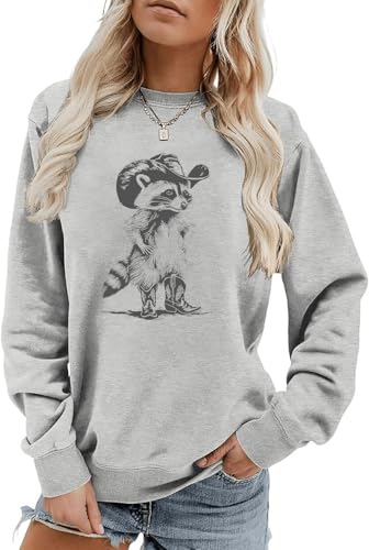 Sweat-shirt western raton laveur, sweat-shirt vintage cowboy raton laveur, unisexe drôle vintage raton laveur cowboy cowgirl trash sweatshirt, gris, M