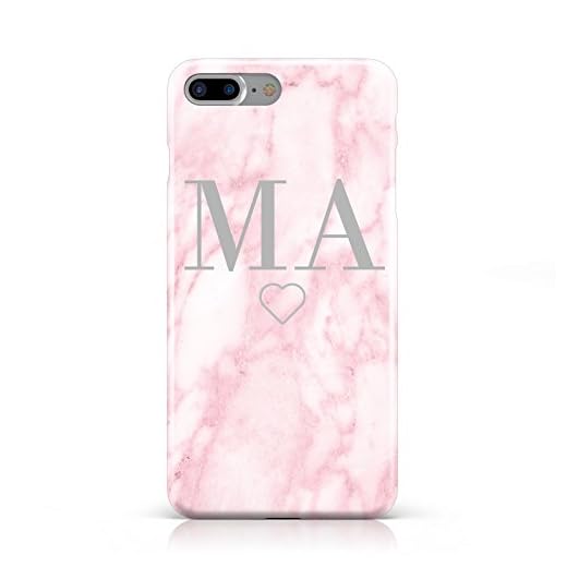 Personligt monogram marmorskal för Apple iPhone mobiltelefon, plast, 6. Rosa marmor initialer A, Apple iPhone 7 Plus/7s Plus