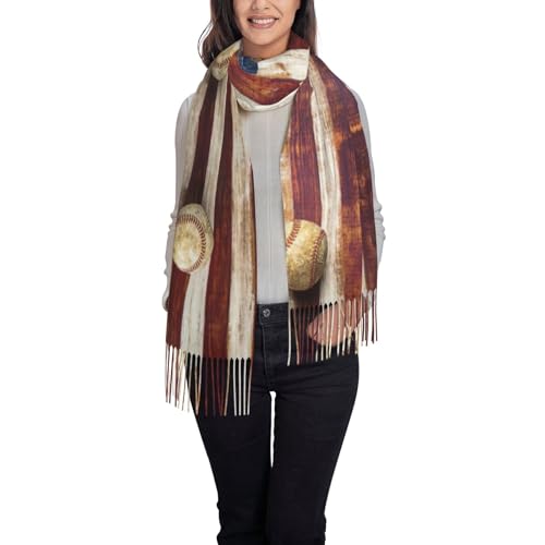 Écharpe à franges noire avec motif drapeau et baseball, taille unique