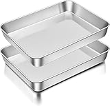 mofenmian Kleines Ofenblech, 2er-Set, Edelstahlblech, Backblech, tiefer Rand, Backblech für Kuchen, Lasagne, Brownie, rechteckige Form, 26,6 x 20,2 x 5 cm