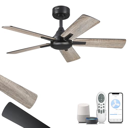 Image of YOUKAIN 42 Inch Smart Ceiling Fan Without Lights, Black Modern Ceiling Fan with Remote & Voice Control, Reversible Blades, Indoor Outdoor Ceiling Fan for Patio Living Room, 42-YJ812-BK-NL