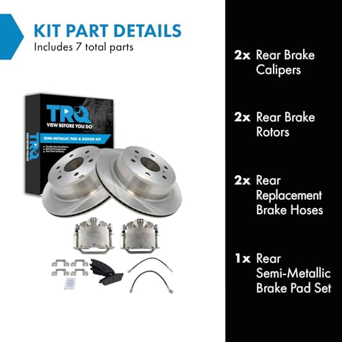 Image of TRQ Rear Brake Pad and Rotor Set Semi Metallic Calipers Compatible with 2007-2013 Chevrolet Silverado 1500 Sierra 1500
