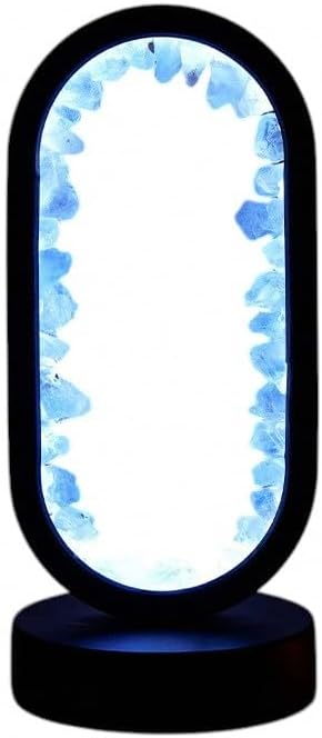 Lumisoul Natural Crystal Raw Stone Oval Ambient Night Light USB Powered Bedside Healing Lamp for Home Decoration (Blue Fluorite (Black Rimmed)