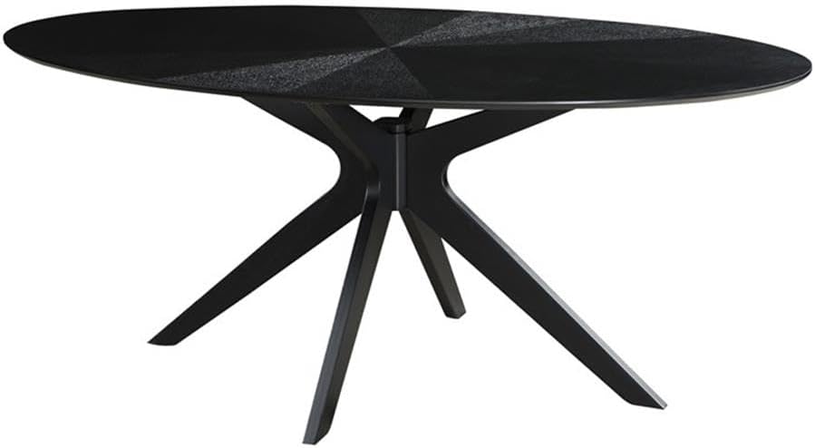 Pemberly Row Contemporary Oval Dining Table, Black and Walnut Finish, 70.5" W x 43.5" D x 29.5" H, Solid and Engineered Wood, Scandinavian Design, Starburst Veneer Top, Seats 6 to 8, Dining Room