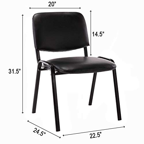 Waiting Room Chairs Stackable Conference Room Chairs No Wheels Office Guest Chair No Arms Reception Chairs For School Breakroom Banquet Church Lobby (Leather-Cushion,Black,5Pcs) #TOP2
