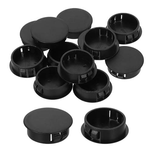 sourcing map 12Pcs Plastic Hole Plugs, 30mm(1-3/16") Flush Type Panel Plugs, Round Snap Knockout Locking Plugs for Furniture Insert End Caps Panels, Black