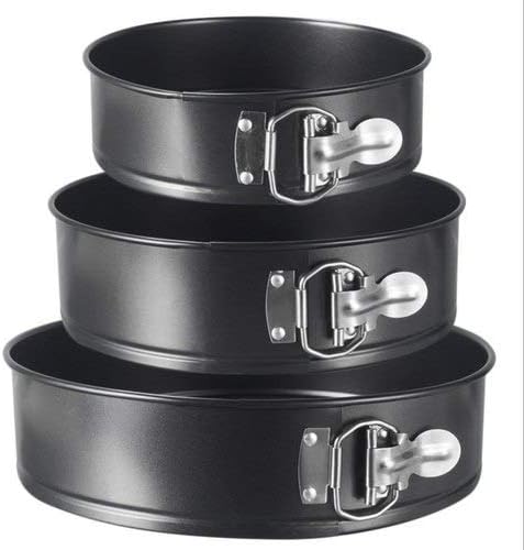 RTAD Aluminum Round Shape Cake Mould for Microwave Oven Bakeware (Black) - 3 Pieces