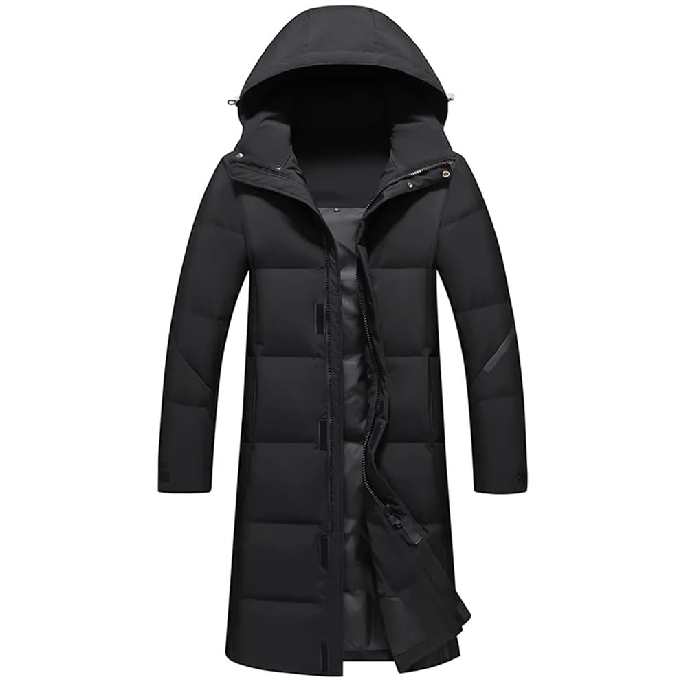 Vsadsau Winter 90 White Duck Down Long Hooded Jackets Mens Thick Warm Long Parkas Coat Outdoor Overcoat