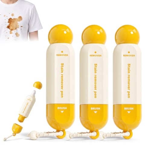Image of Double-Headed Instant Stain Remover Pen - Dual-Tip Waterless Stain Remover for Oil, Wine & Food Stains, Compact Travel Spot Cleaner for Clothes, Office, Car, Home,3 Pcs - Yellow