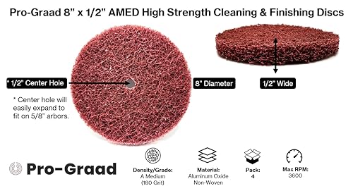 Image of 4 Pack 8 inch x 1 /2 inch Medium (AMED) High Strength Non-Woven Buffing, Blending, Cleaning, Light Deburring & Finishing Discs, 03992, Pack of 4