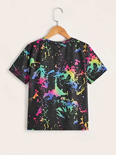 Milumia Boy's 2 Pack Ink Splatter Printed Letter Tape Short Sleeve Tee T Shirts Tops2